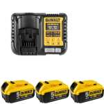 Set 3 acumulatori 18V cu 5Ah si incarcator DeWalt DCB1104P3