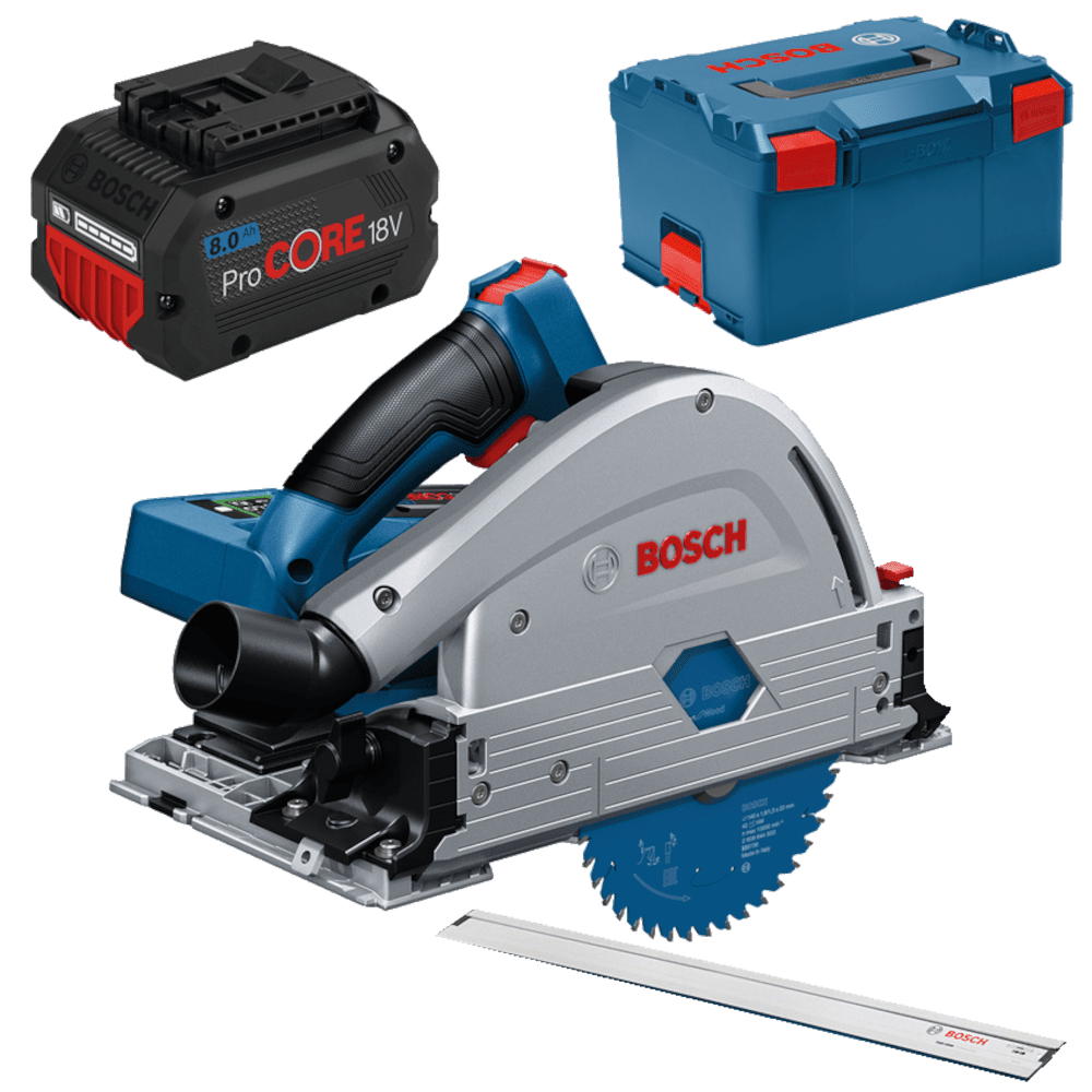 Fierastrau circular cu 2 acumulatori 8Ah cu sina ghidaj Bosch GKT 18V-52 GC Fierastrau circular cu 2 acumulatori 8Ah cu sina ghidaj Bosch GKT 18V-52 GC